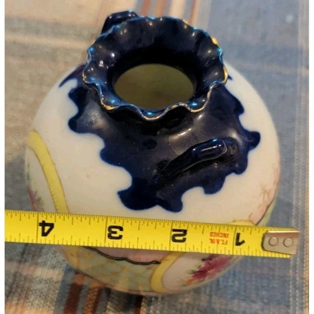 Antique NIPPON JAPAN Handpainted VASE URN COBALT BLUE Multi Color